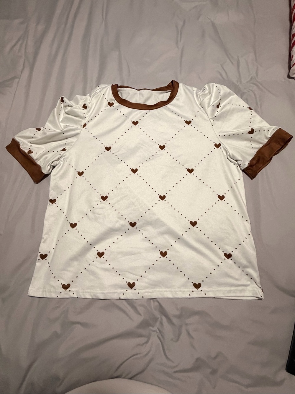 Women’s Short Sleeve White with Brown Heart Pattern
